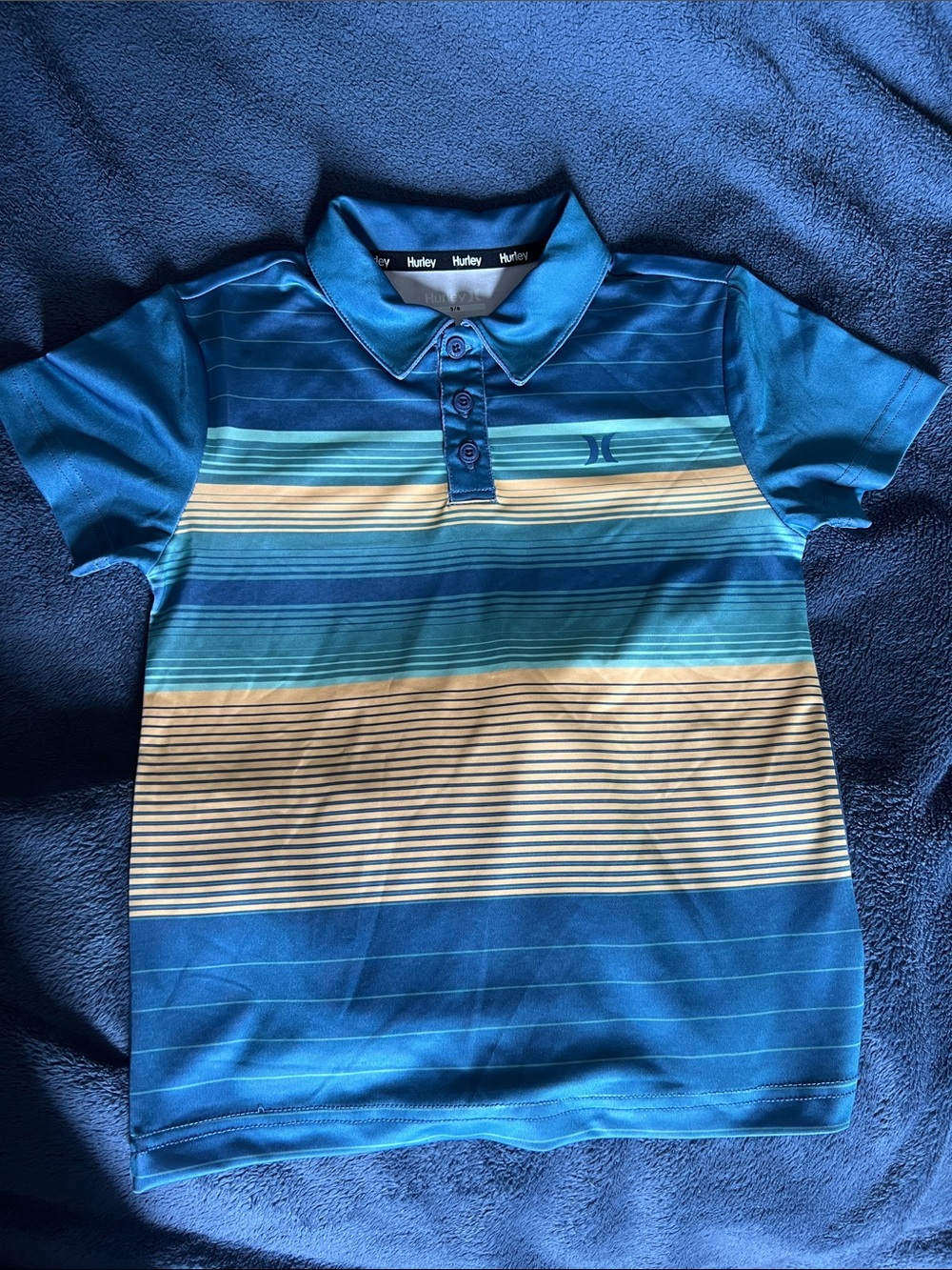 Hurley Boys' Blue Multi-Stripe Polo Surf Beach Never Worn No Tags